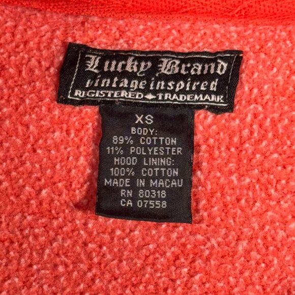 Lucky Brand Vintage Inspired Hoodie Sweatshirt Women XS Orange Fleece Distressed - Picture 8 of 12